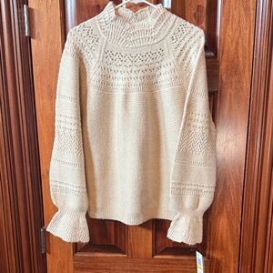 Democracy Cream Knit Ballon Sleeve Sweater Size Medium NWT